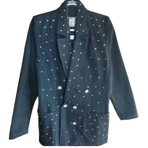 OPAL BY HOT PROPERTY VINTAGE RHINESTONE STUDDED BK DENIM BOYFRIEND BLAZER SZ S